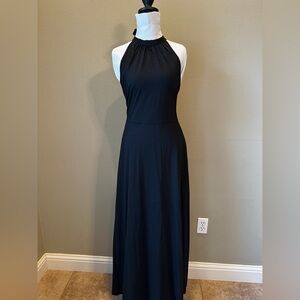 Black Maxi Halter Dress | Open Back Tie | Elegant Evening Dress | Size L | NWT